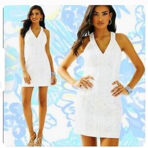 Lilly Pulitzer White Pop The Bubbly Eyelet Lace Shift Dress Sz.10